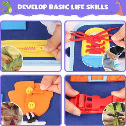 TuDou busy board for toddlers with colorful sensory activities, designed to enhance fine motor skills and preschool learning.
