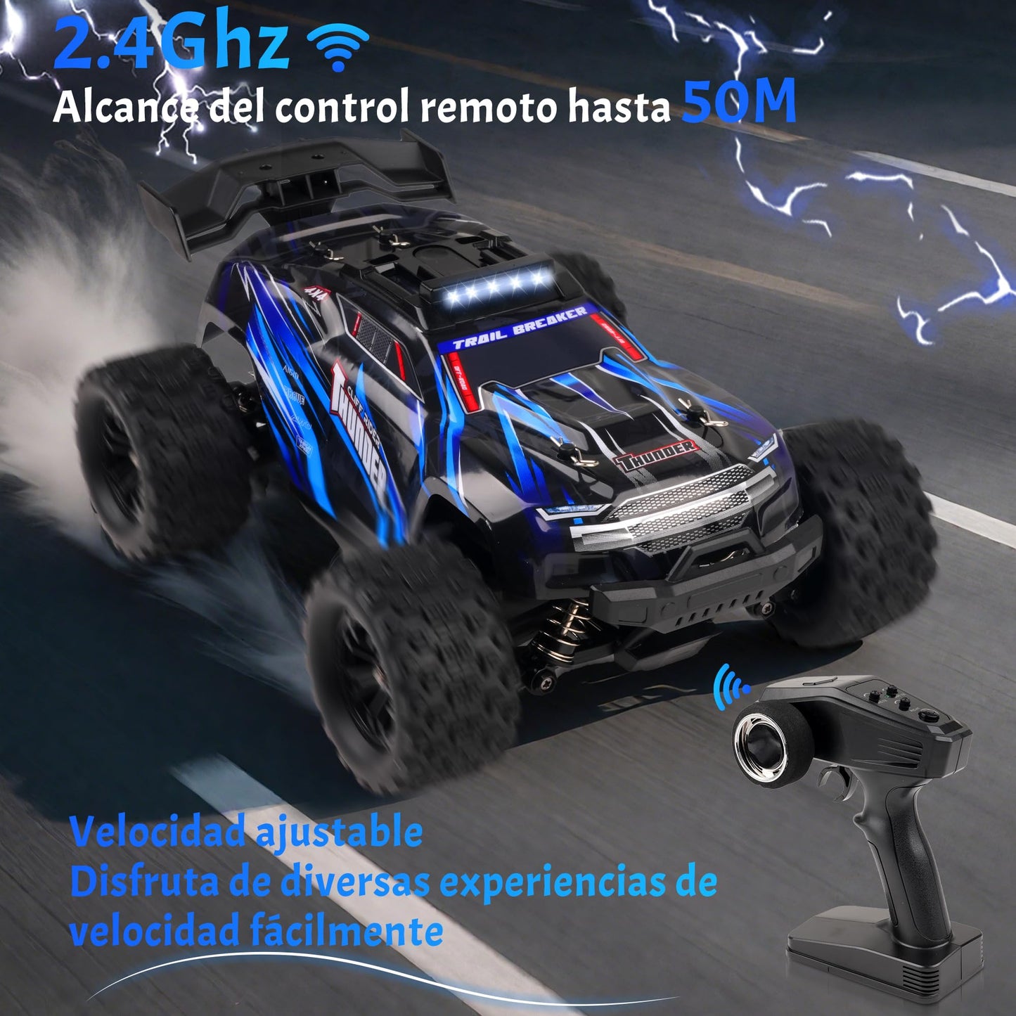 JOYTREKY Remote Control Cars - 1:18 RC Car 40KM/H 2.4GHz 4WD All Terrain Off-Road Drift Truck Hobby Grade with dual rechargeable batteries for extended play Ideal for Kids Adults - Blue