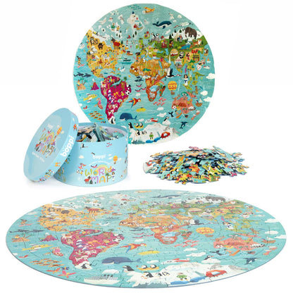 Boppi puzzles for 5+ year olds / 150 Piece Round Circle Jigsaw Puzzles for Kids Aged 5-8 Made with 100% Recycled Card – World Map