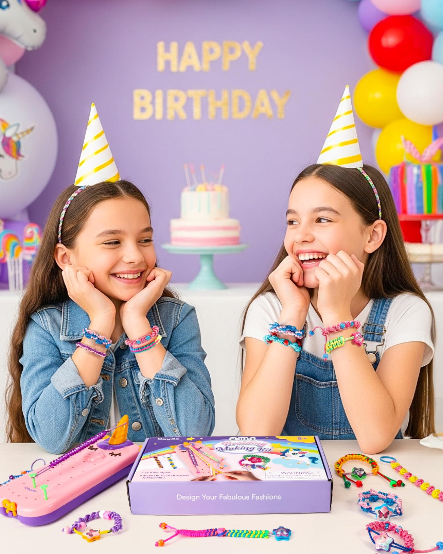 Caydo 2-in-1 friendship bracelet and keychain making kit for girls, includes colorful strings and tools for DIY jewelry crafts.