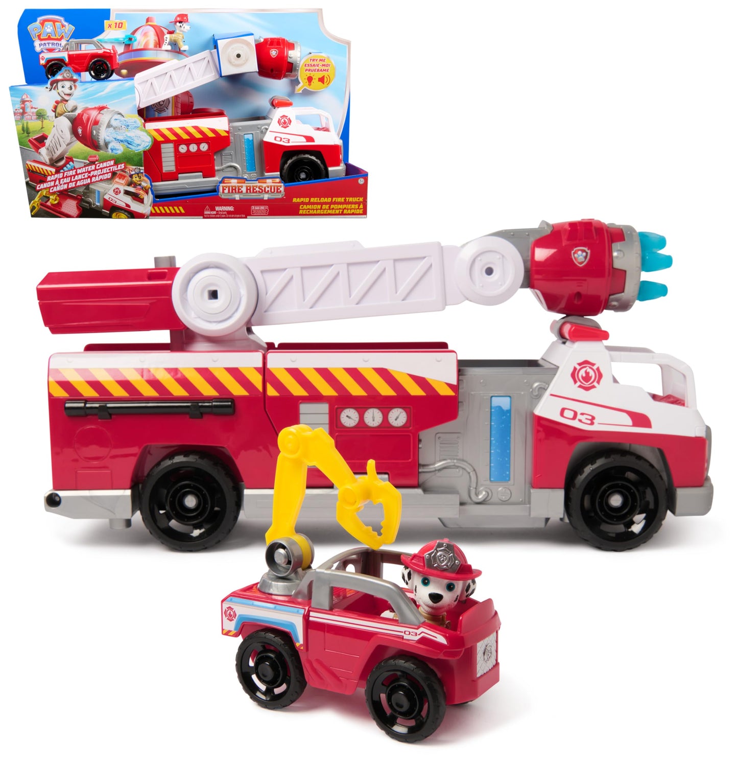 Paw Patrol Fire Rescue: Rapid Reload Fire Truck with Marshall Figure, Quick-Fire Launcher, Lights and Sounds, Kids Toys for Boys and Girls Ages 3 and Up