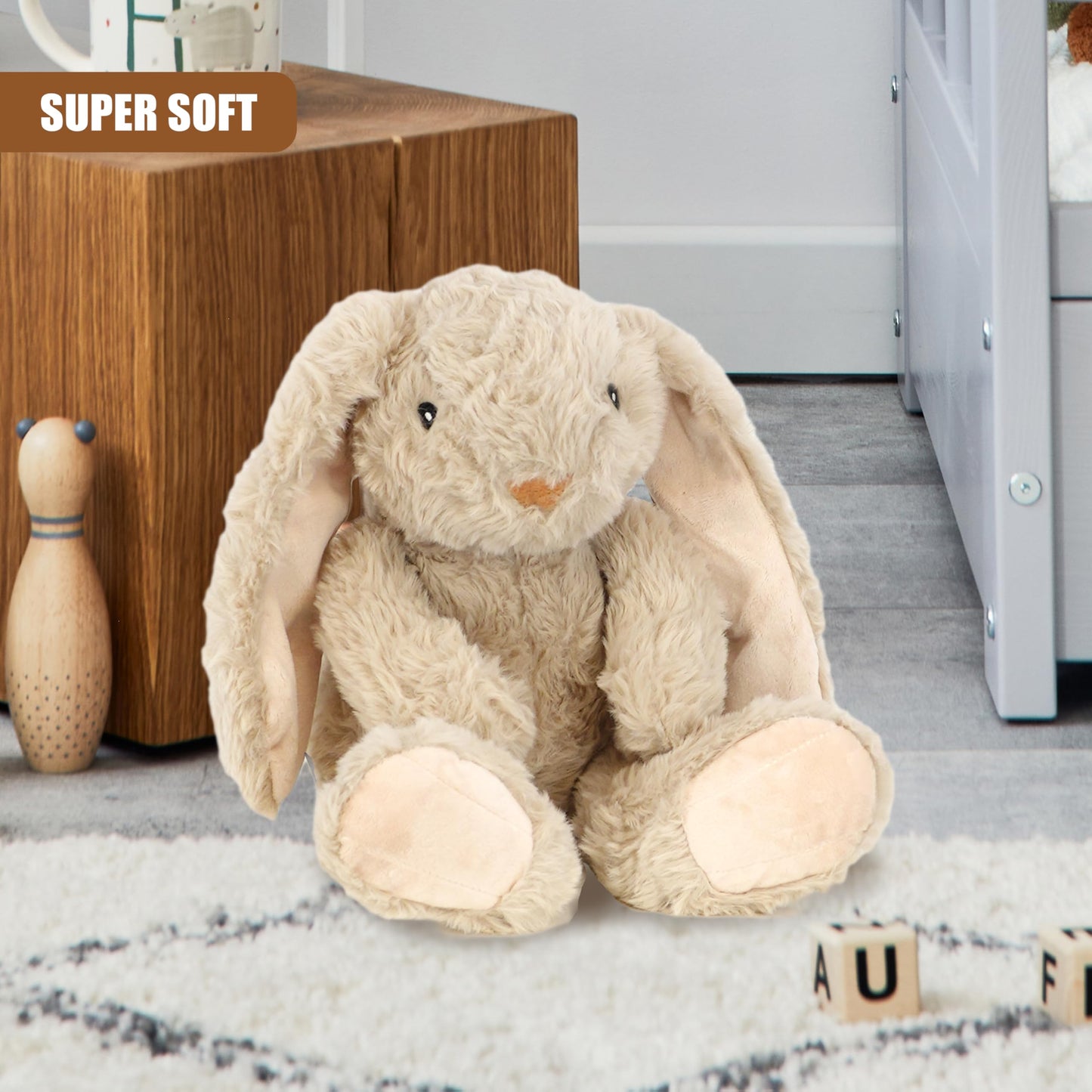 The Magic Toy Shop Plush Rabbit Bunny Teddy - Super Soft Cuddly Toy - Seated Stuffed Animal, Suitable from Birth - Great Gift for Kids & Adults for All Occasions (Beige)