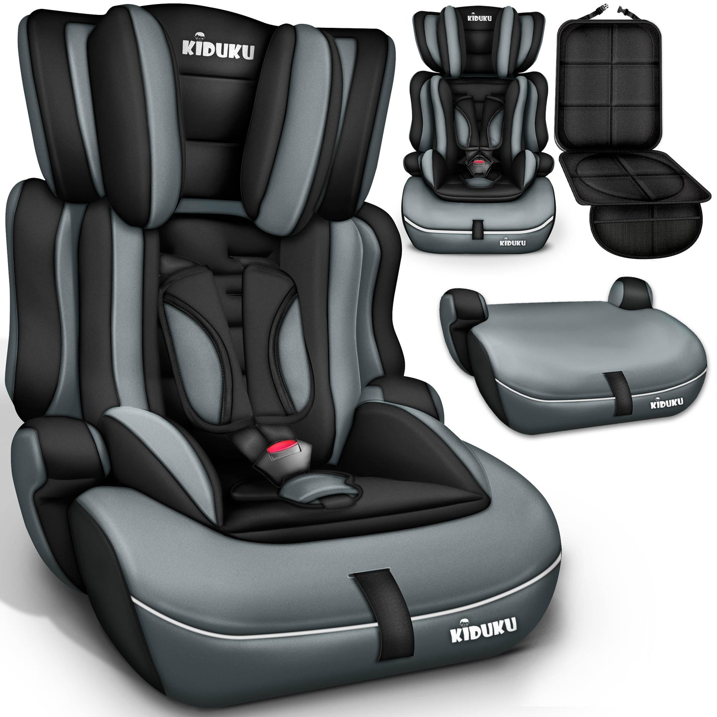 KIDUKU® Safety Car Seat | Booster Seat | 3 in 1 | for Childs and Babys from 9-36 kg (20 lbs - 80 lbs) or 1-12 Years | Convertible, universal | approved to ECE R44/04 | Group 1 + 2 + 3 | black/grey