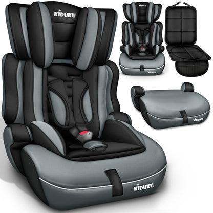 KIDUKU® Safety Car Seat | Booster Seat | 3 in 1 | for Childs and Babys from 9-36 kg (20 lbs - 80 lbs) or 1-12 Years | Convertible, universal | approved to ECE R44/04 | Group 1 + 2 + 3 | black/grey