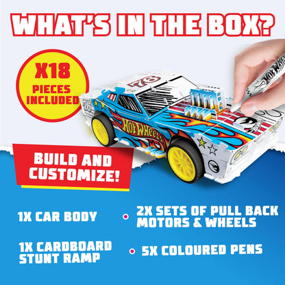 Hot Wheels by Bladez Toyz Make Your Own Car Art Set For Kids 6-12 with Markers - Hotwheels Racer Kit for Creative Play - Kids Colouring Sets and STEM Learning - Customizable & Eco-Friendly