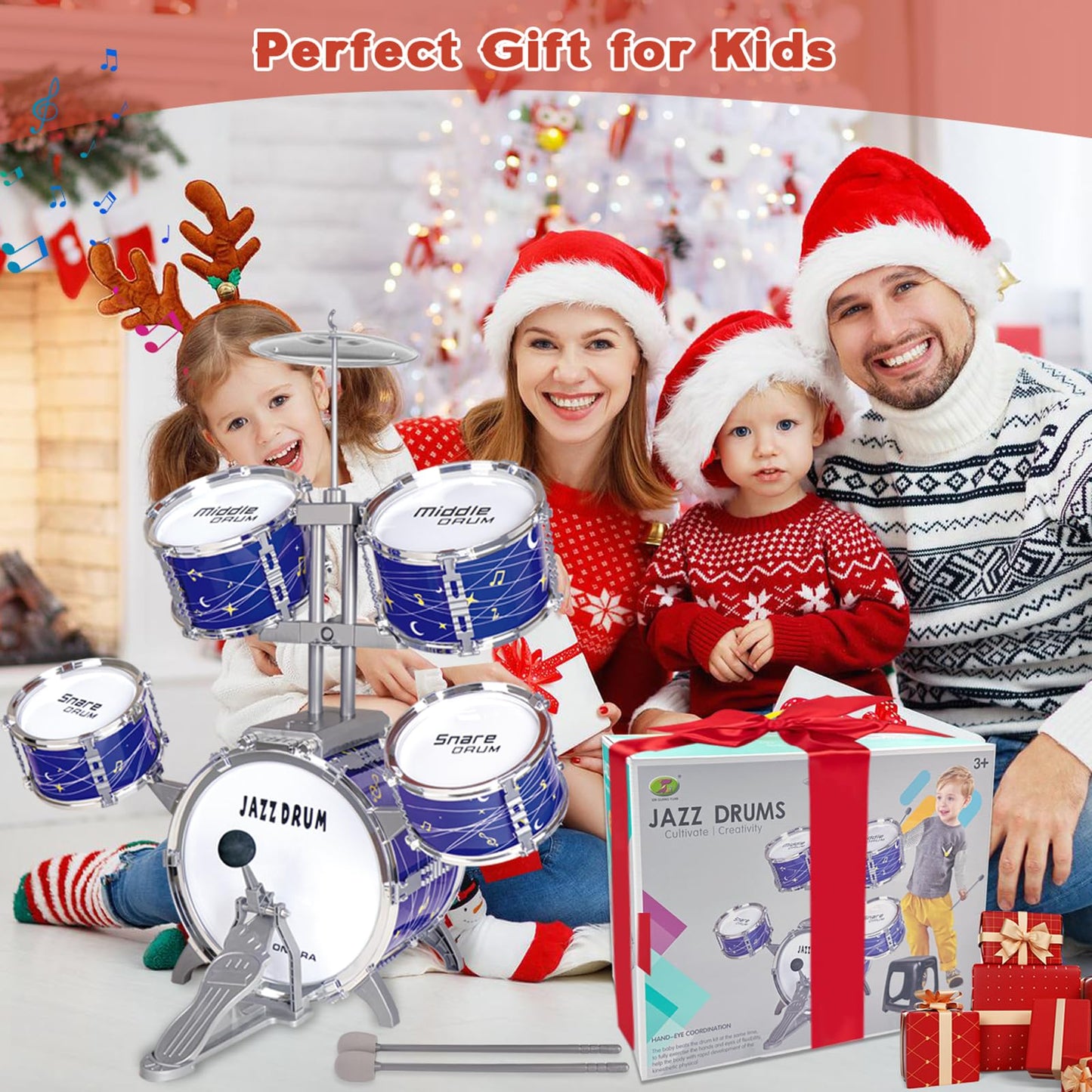 Noaideoi kids drum kit for toddlers, colorful plastic jazz drum set with drumsticks, suitable for ages 2-6, beginner musical toy.