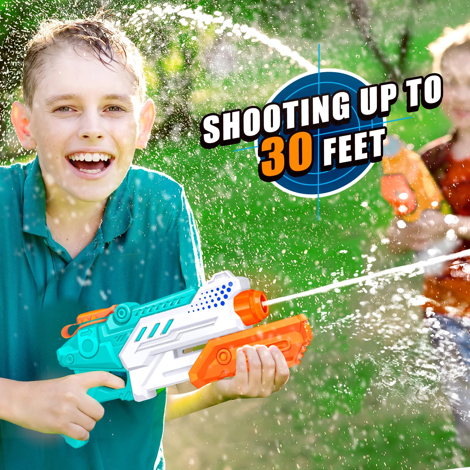 RONSTONE 4-pack water guns for kids and adults, 300ml capacity, 25-30 ft range, ideal for summer pool and garden water fights.