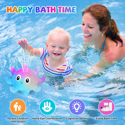 Jovicos Baby Bath Toys, Octopus Sensory Light Up Bath Toys, Automatic Induction Spray Water Toys, Bath Time Shower Gifts for Baby Girls Boys（Blue）