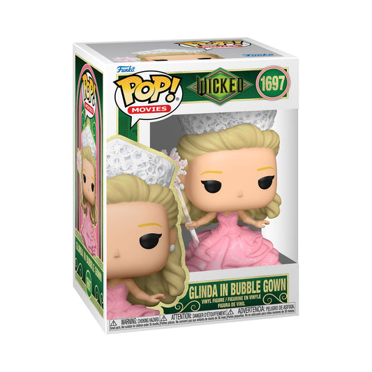 Funko Pop! Glinda figure in bubble gown, collectible vinyl toy for fans and collectors, showcasing vibrant colors and details.