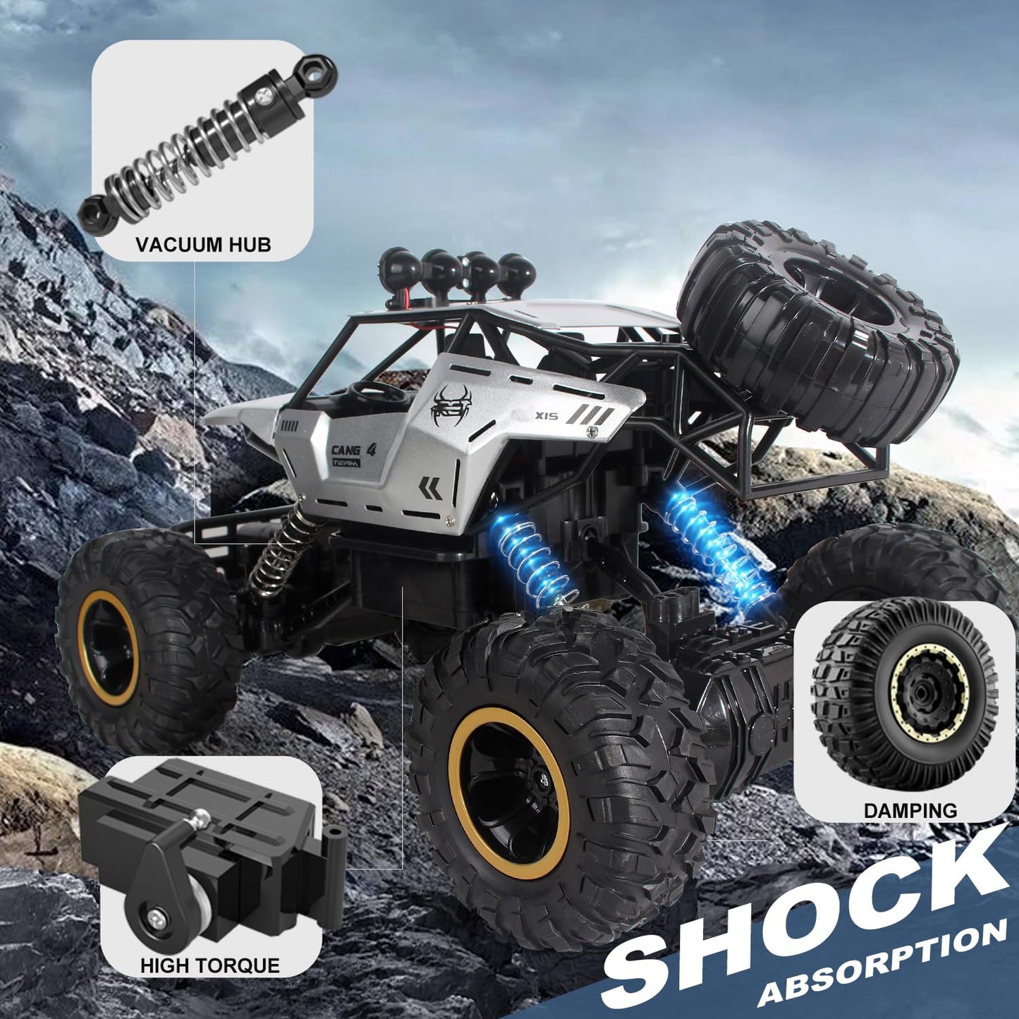 Jiakora RC Trucks Cars Remote Control Car 1:12 Off-Road Monster Truck,Metal Shell 4WD Dual Motors LED Headlight Rock Crawler,2.4Ghz All Terrain Hobby Truck with 2 Batteries for 60 Min Play,Kids/Boys &