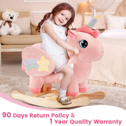 FUNLIO Unicorn Baby Rocking Horse, Pink Fairy Unicorn Rocking Horse for Toddlers 6 Months to 3 Years, Stuffed Ride-on Animal Rocker, Easy to Assemble, CPC & CE Certified