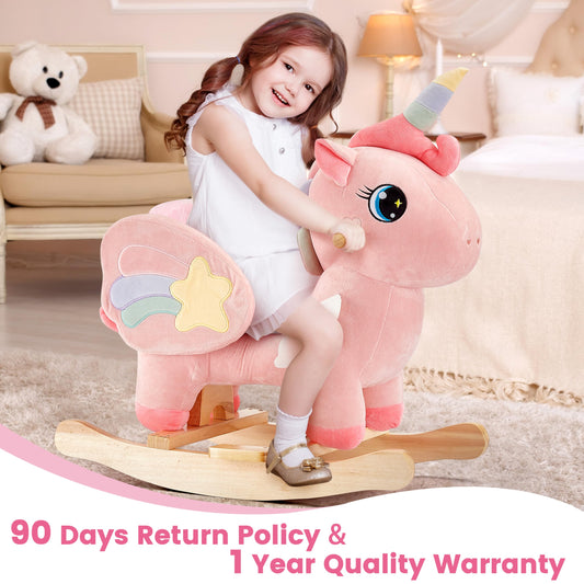 FUNLIO Unicorn Baby Rocking Horse, Pink Fairy Unicorn Rocking Horse for Toddlers 6 Months to 3 Years, Stuffed Ride-on Animal Rocker, Easy to Assemble, CPC & CE Certified