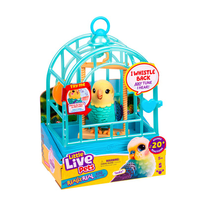 Little Live Pets My Really Real Bird & Cage - Indie, Interactive, Realistic Pet Bird, 20+ Sounds & Reactions (25cm/9,8in Cage, 10,9cm/4,3in Bird), Records & Repeats or Whistles Back, Carry & Display