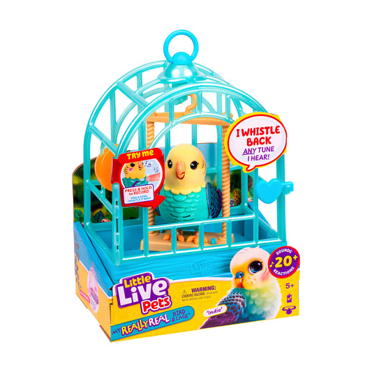 Little Live Pets My Really Real Bird & Cage - Indie, Interactive, Realistic Pet Bird, 20+ Sounds & Reactions (25cm/9,8in Cage, 10,9cm/4,3in Bird), Records & Repeats or Whistles Back, Carry & Display