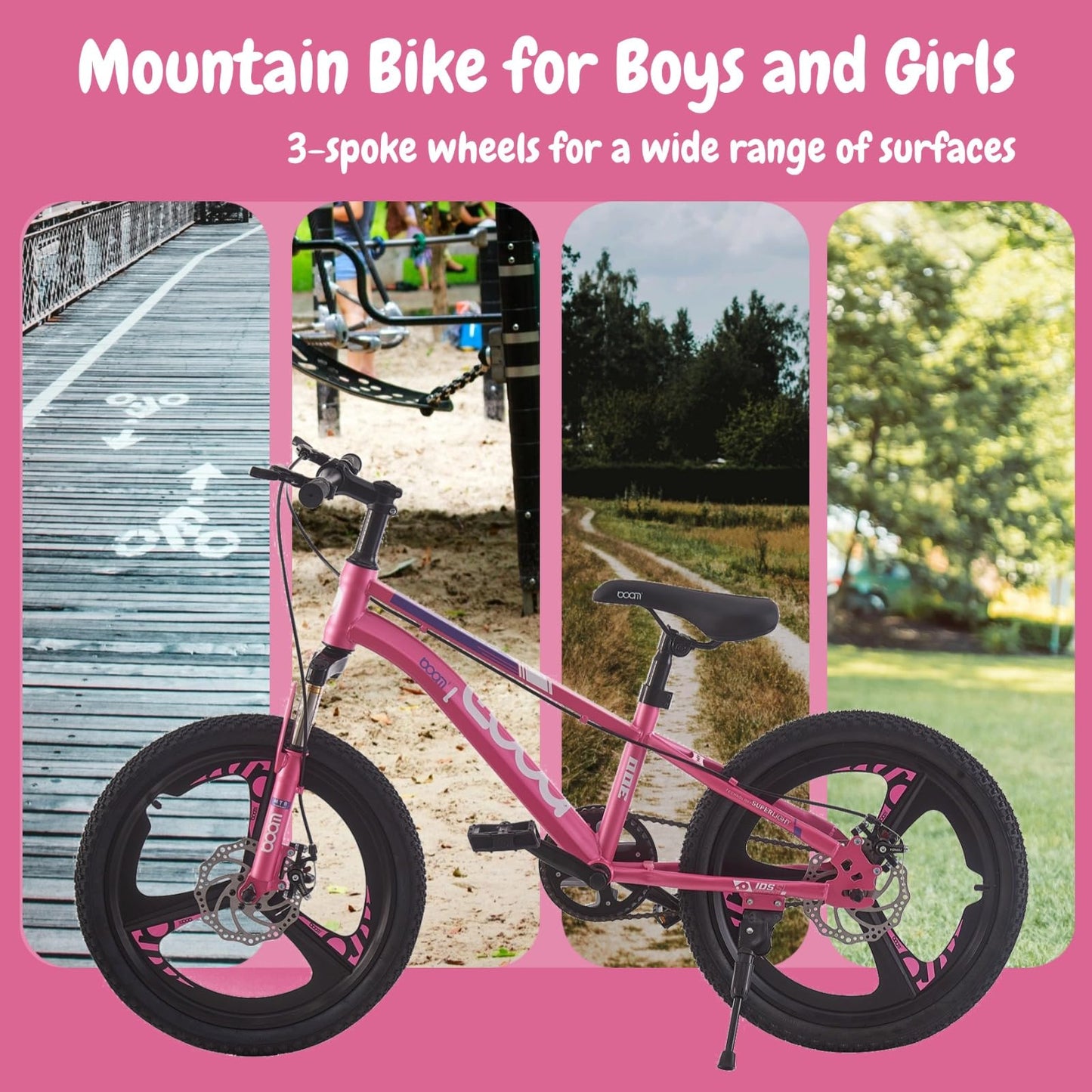 TRIOBLADE Kids Bike 18/20/22/24inch Kids Mountain Bike for Boys and Girls 6-15 Years Old Junior Mountain Bikes 3 Spoke Wheels Children Bicycle with Shock Absorber Dual Disc Brake(Pink, 20inch)