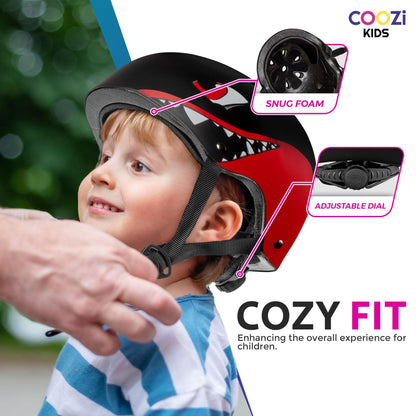 Niftii Kids Helmet with Pads - Adjustable Multi-Sport Complete Safety Gear for Cycling, Skateboarding & Scooting, Ideal for Boys & Girls Ages 3-15 Kids Bike Helmet Set, Shark