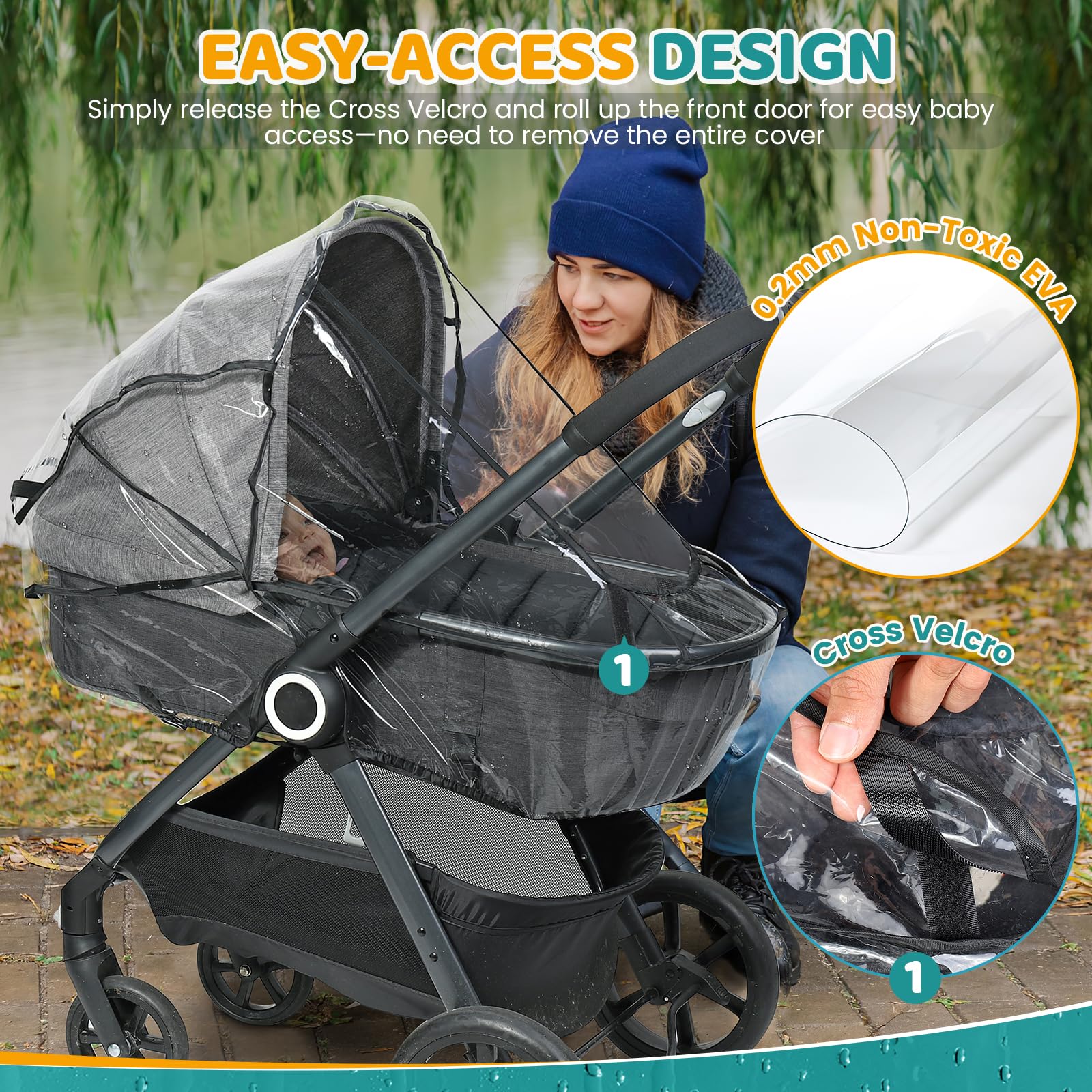 Orzbow universal rain cover for pushchair with transparent window, breathable durable EVA material, quick install for pram protection