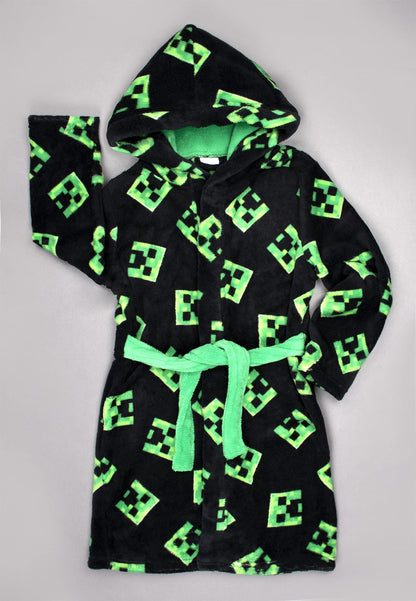 Minecraft - Dressing Gown Kids Fleece Hooded with Creeper Design Official Merchandise Boys Gowns for Boys' Sleepwear & Robes Age 7-8 Years, Black