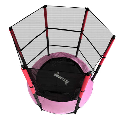 GALACTICA NEW Mini Trampoline | 4.5FT 55" with Safety Net Enclosure | Indoor Outdoor Children’s Activity Junior Trampoline - Pink
