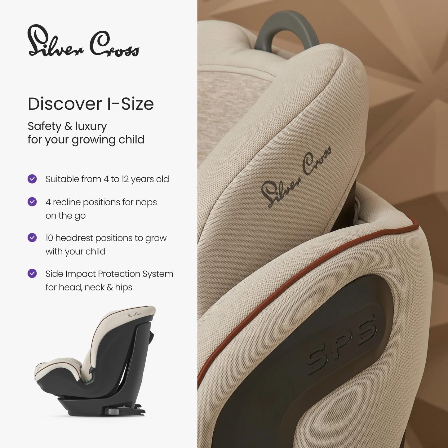 Silver Cross - Discover i-Size High Back Booster Seat - Isofix Car seat - Lightweight - Car Seats For 4 to 12 Years - Almond