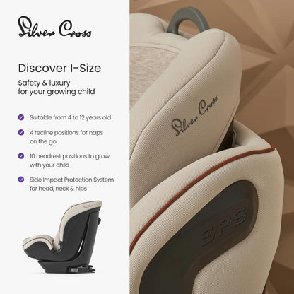 Silver Cross - Discover i-Size High Back Booster Seat - Isofix Car seat - Lightweight - Car Seats For 4 to 12 Years - Almond