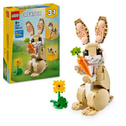 LEGO Creator 3in1 Cute Bunny toy, showcasing the animal figure transforming into a llama and seal, colorful buildable design.