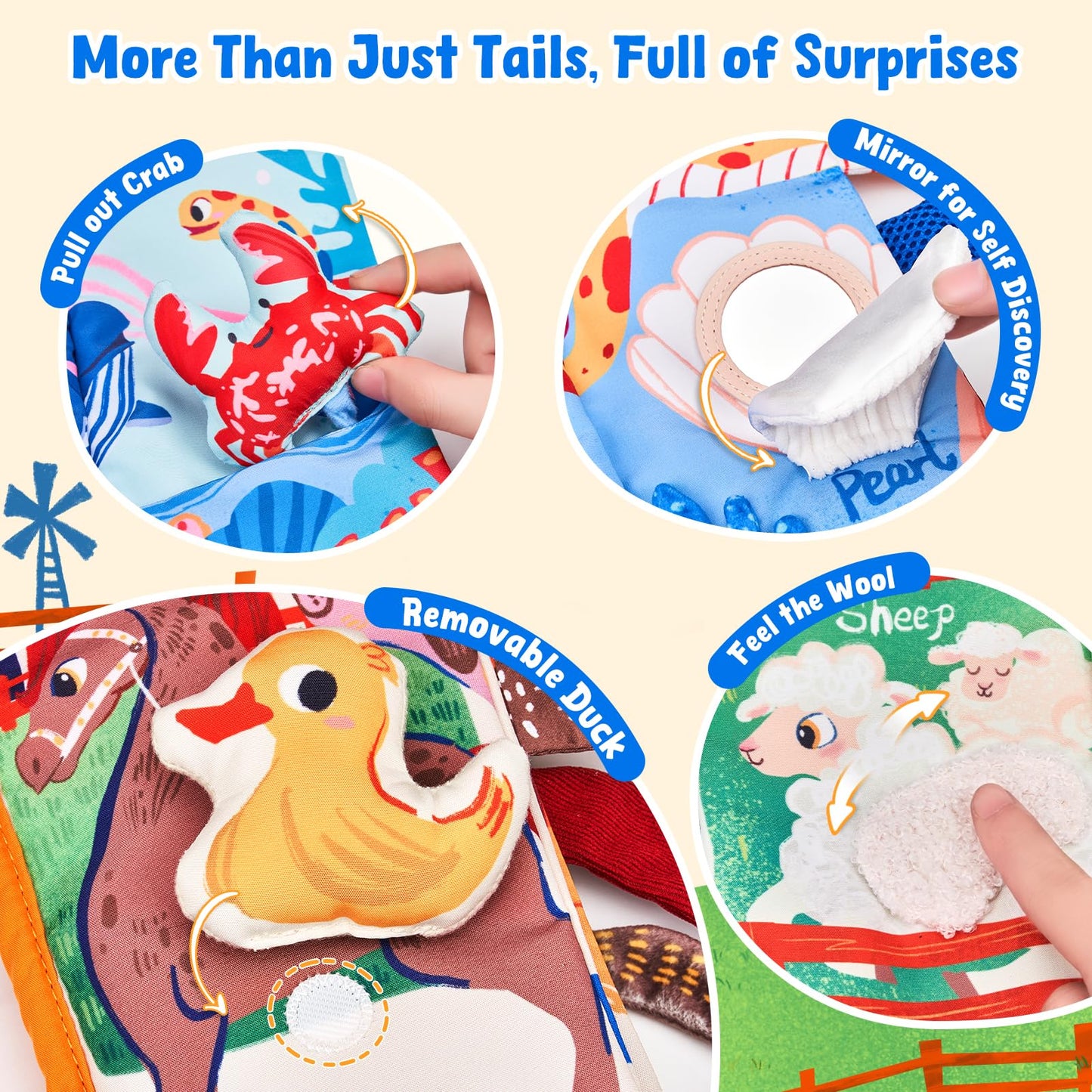 JoyCat baby sensory cloth books for 0-6 months, soft crinkle pages for tummy time and tactile play, ideal infant toys for boys and girls.