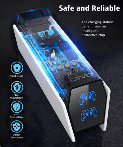 OIVO PS5 Charging Station - 2H Fast Controller Charger for PlayStation 5 DualSense, Upgrade Charging Dock With 2 Types of Cable for Dual Controllers