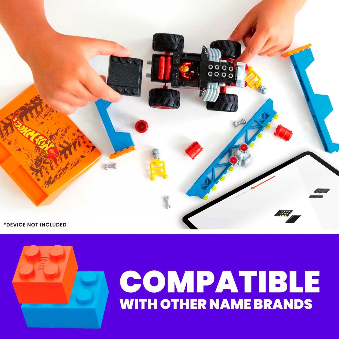 MEGA Hot Wheels Monster Trucks Building Toy, Smash & Crash Bone Shaker Crush Course with 151 Pieces, 1 Figure and 1 Ramp, Red, Kids Age 5+ Years, HKF87