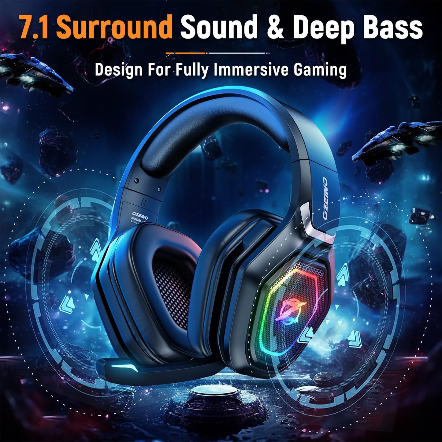 Ozeino Wireless Gaming Headset, Compatible with PC Ps5 Ps4 Boasts 2.4GHz Lossless Audio, USB & Type-C, Flip Microphone and 40-Hr Battery - Suited for Switch, Laptop, Mac