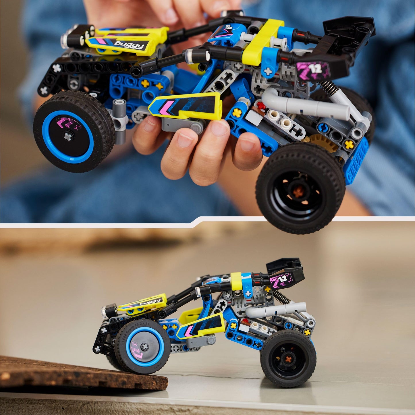 LEGO Technic Off-Road Race Buggy model with realistic features, designed for kids aged 8 and up, showcased in action.