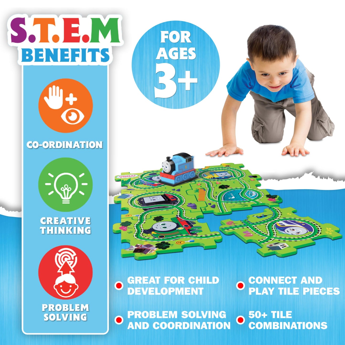 Thomas the Tank Engine Train Set for 3+ Year Old Boys with 50 Track Combinations - Motorised Track Playset with 6 Puzzle Pieces - Thomas & Friends Trains - Train Track Toys for Boys & STEM Learning