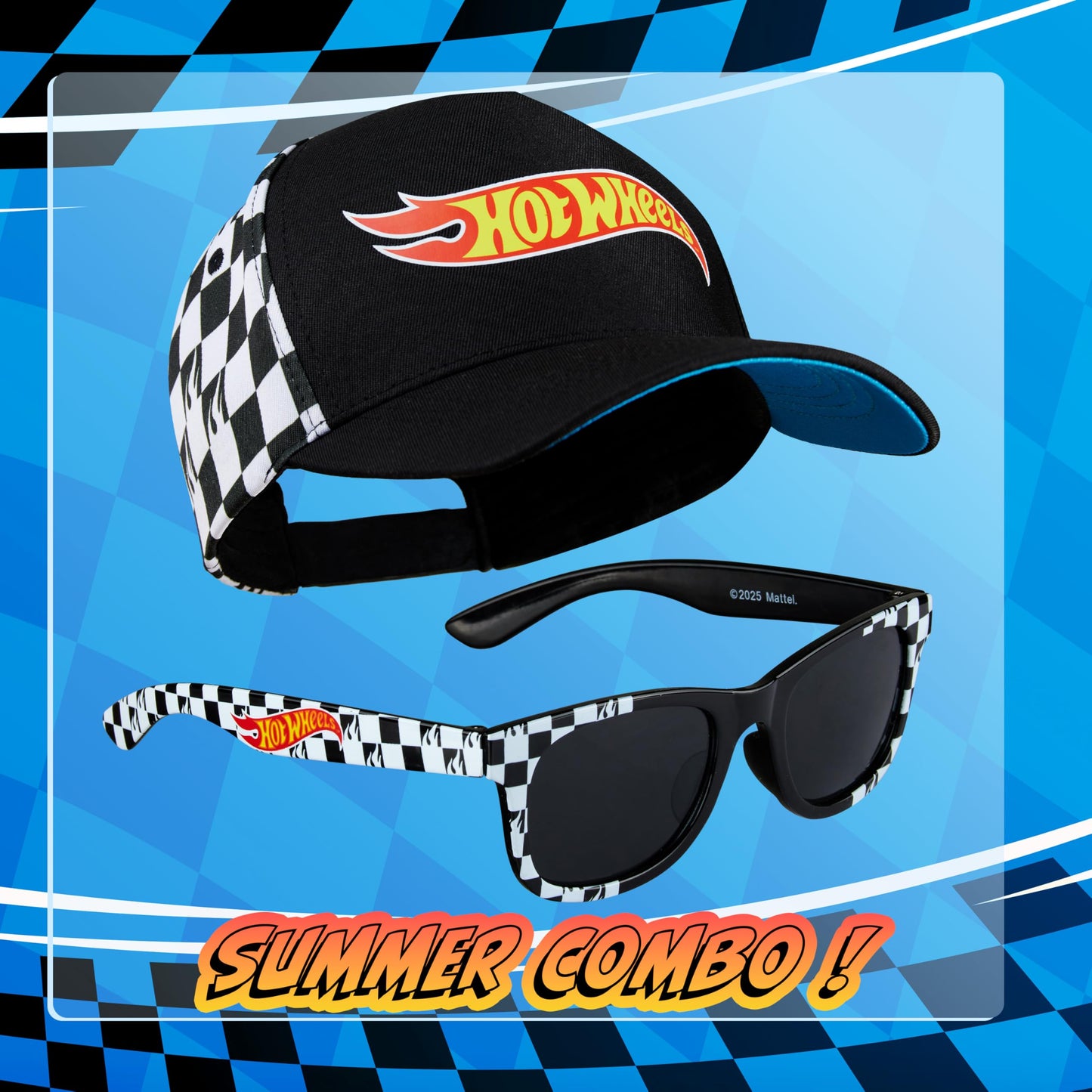 Hot Wheels Baseball Cap Sunglasses Set Boys Breathable Adjustable Summer Sun Hat UV Protection Holiday Travel Essentials Black