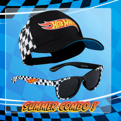Hot Wheels Baseball Cap Sunglasses Set Boys Breathable Adjustable Summer Sun Hat UV Protection Holiday Travel Essentials Black