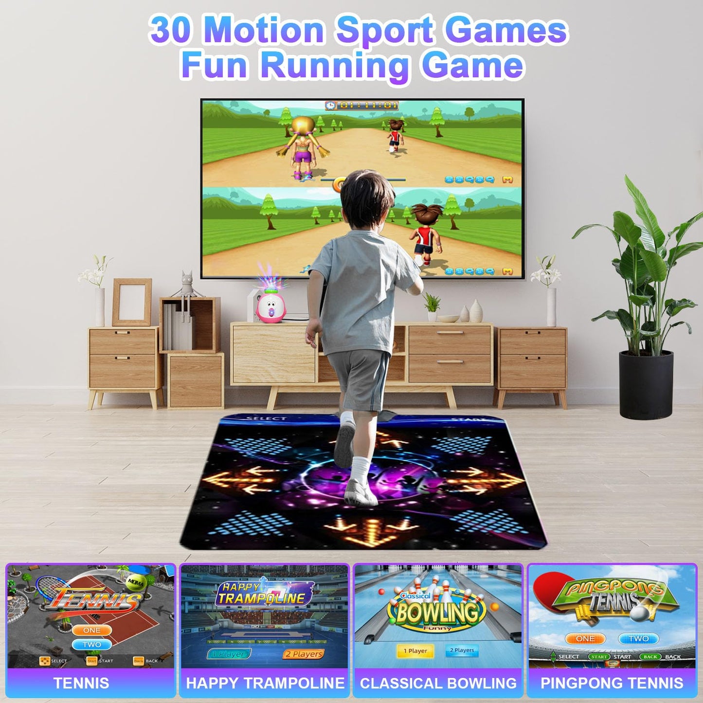 YPRSODF electronic dance mat with colorful step pads, motion controllers, HD camera, and multiple game modes for kids and adults