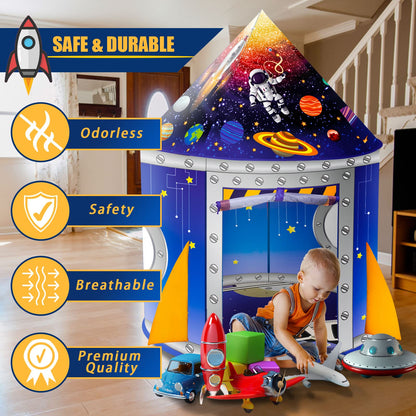 Nicecastle Play Tent for Kids Boys Girls,Rocket Ship Astronaut Spaceship Space Playhouse Indoor Outdoor kids Tent Pop Up Foldable Tents Game Party Birthday Toy for Children Toddler Baby Gift