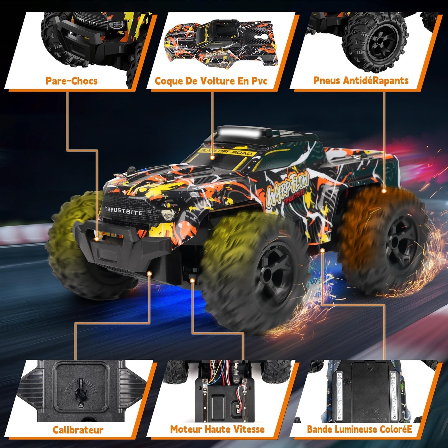 JOYTREKY Remote Control Cars - 1:18 Rc Car HighSpeed 25KMH+ LED Light with Spray 2.4GHz All Terrain Off Road Truck Toys 2 Rechargeable Batteries 60 Min Playtime Fast Racing Toy for Kids Adult - Yellow
