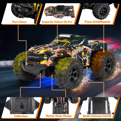 JOYTREKY Remote Control Cars - 1:18 Rc Car HighSpeed 25KMH+ LED Light with Spray 2.4GHz All Terrain Off Road Truck Toys 2 Rechargeable Batteries 60 Min Playtime Fast Racing Toy for Kids Adult - Yellow