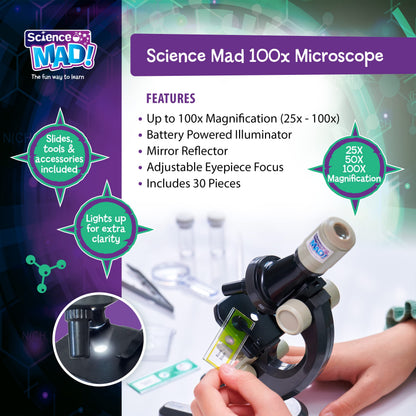 Science Mad microscope and telescope combo set for kids, includes 15x telescope with tripod and 100x microscope for ages 6 and up.