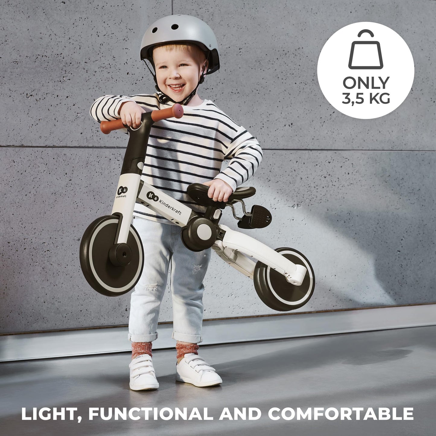 Kinderkraft 4TRIKE, foldable 3-in-1 tricycle, push trike, balance bike, pedal tricycle, lightweight aluminum frame, adjustable seat, EVA wheels, for children 1–5 years, Gray