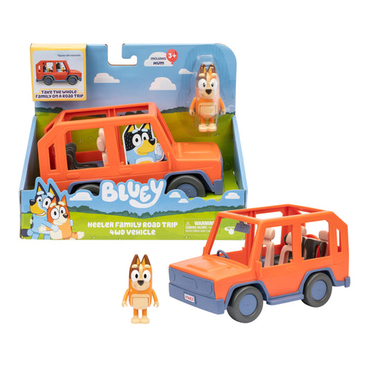 Bluey Heeler Family Road Trip 4WD Vehicle, Includes Articulated Chilli Figure, With Open Roof To Easily Fit 4 Figures Inside, Ideal for all 2.5 Inch Figures (Sold Separately)