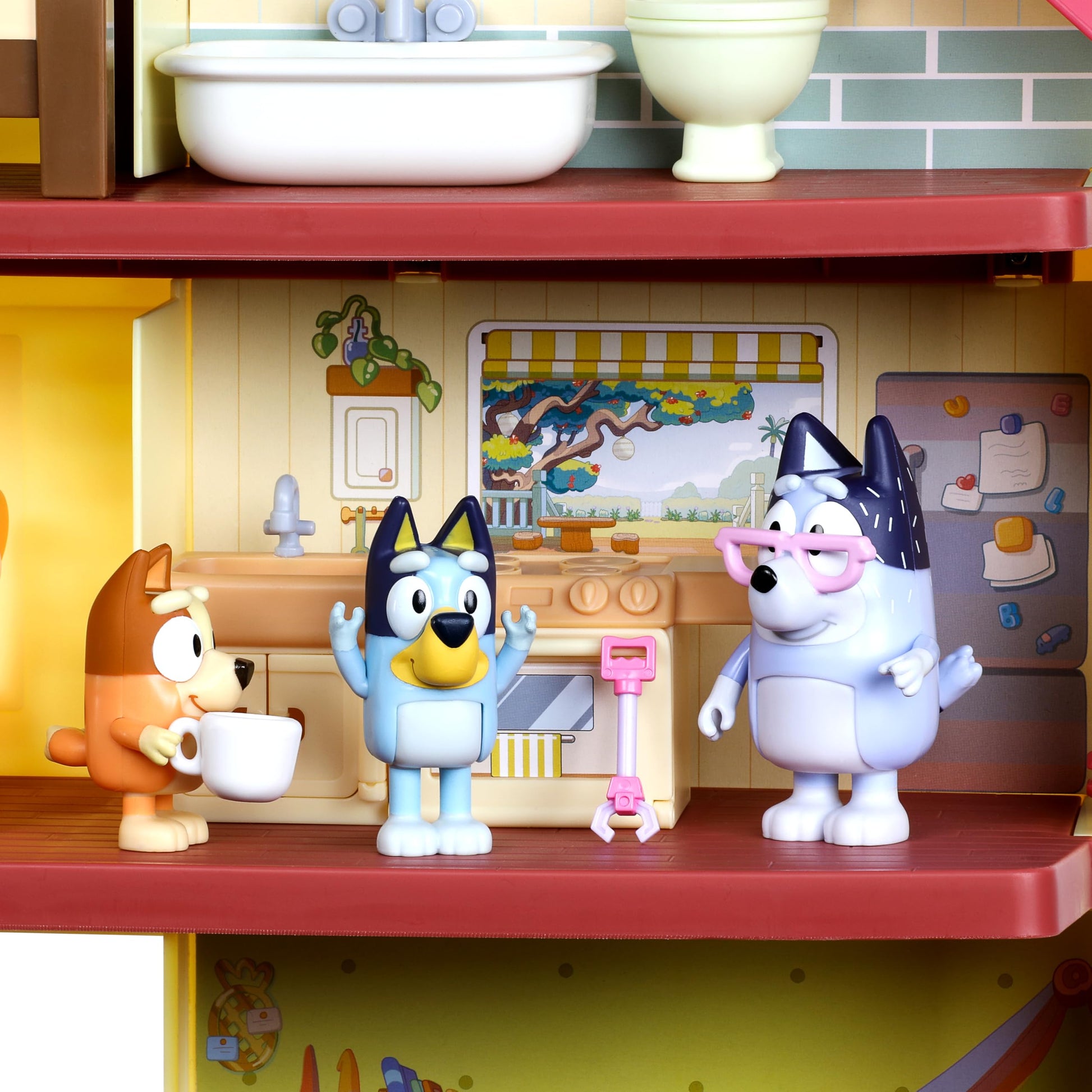 Bluey exclusive lights and sounds playhouse with 29 accessories, 4 characters, dance floor, lights, and over 50 sounds and phrases.