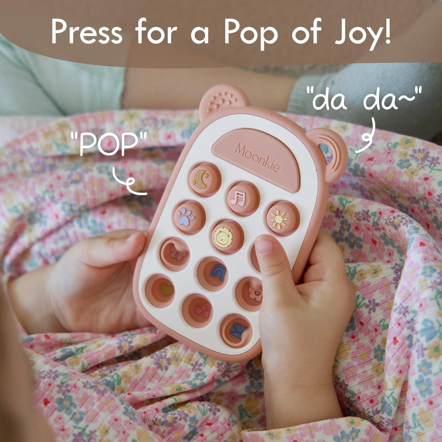 Moonkie Teething Toys for Baby, Silicone Phone Press Teether for 3 Months+, Pop It Fidget Toys, BPA-Free, Gum Pain Relief, Baby Shower Gifts for Boy and Girl, Sensory Toys for Babies(Blush)