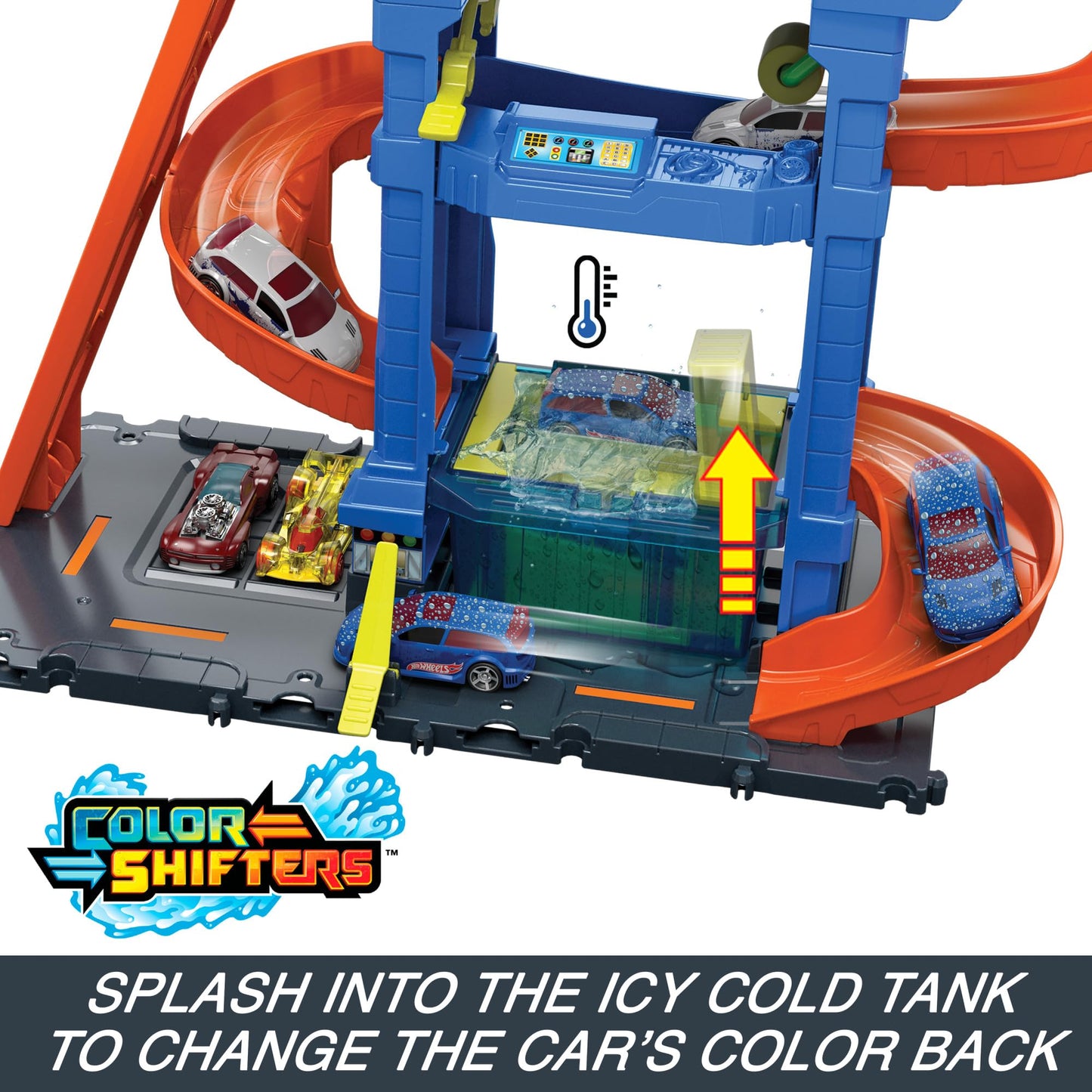 Hot Wheels Let's Race City Toy Car Track Set with Tunnel Twist Car Wash and Color Shifters Vehicle in 1:64 scale.