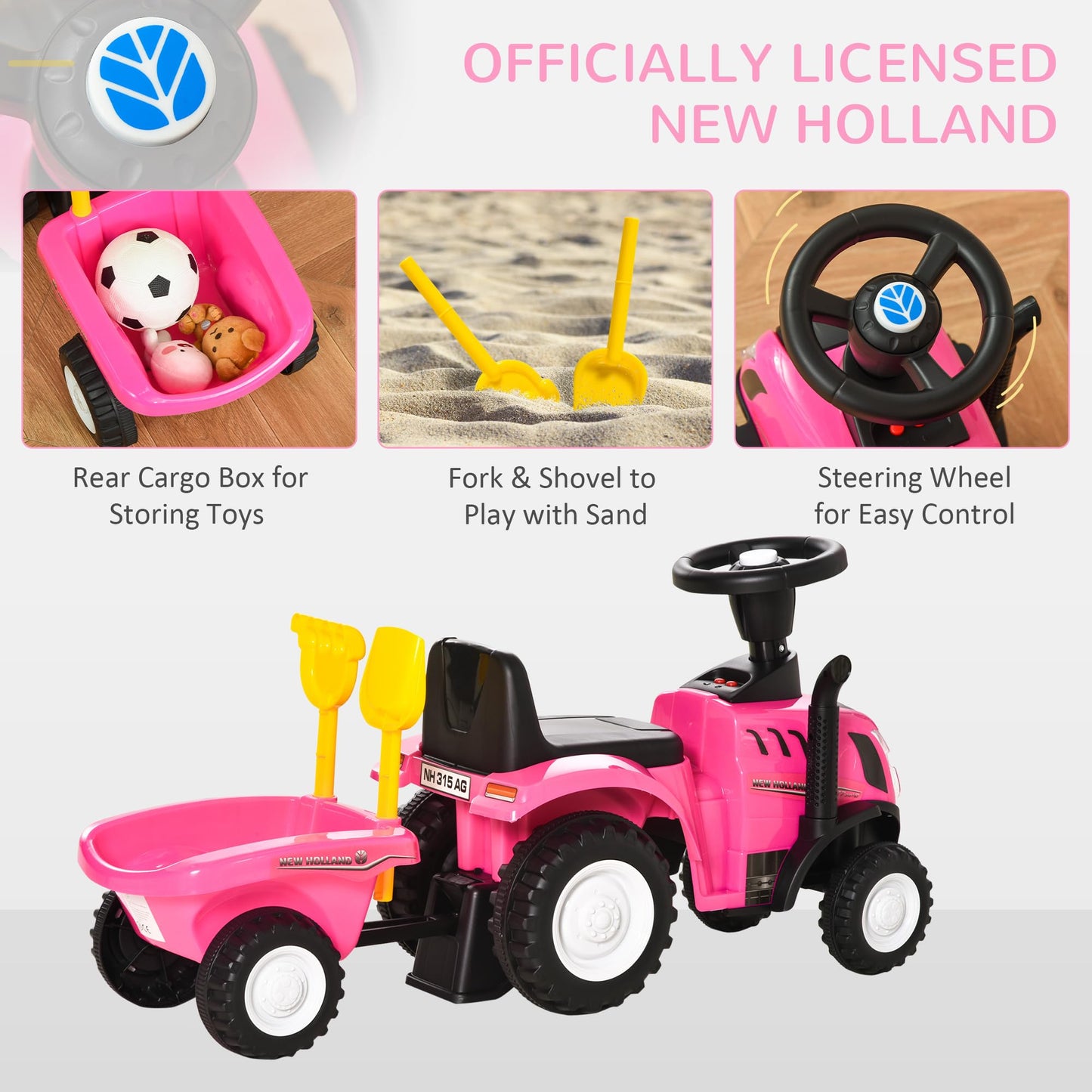 HOMCOM Ride On Tractor Toddler Walker Foot To Floor Slider w/Horn Storage Steering Wheel for 1-3 Years Old Pink