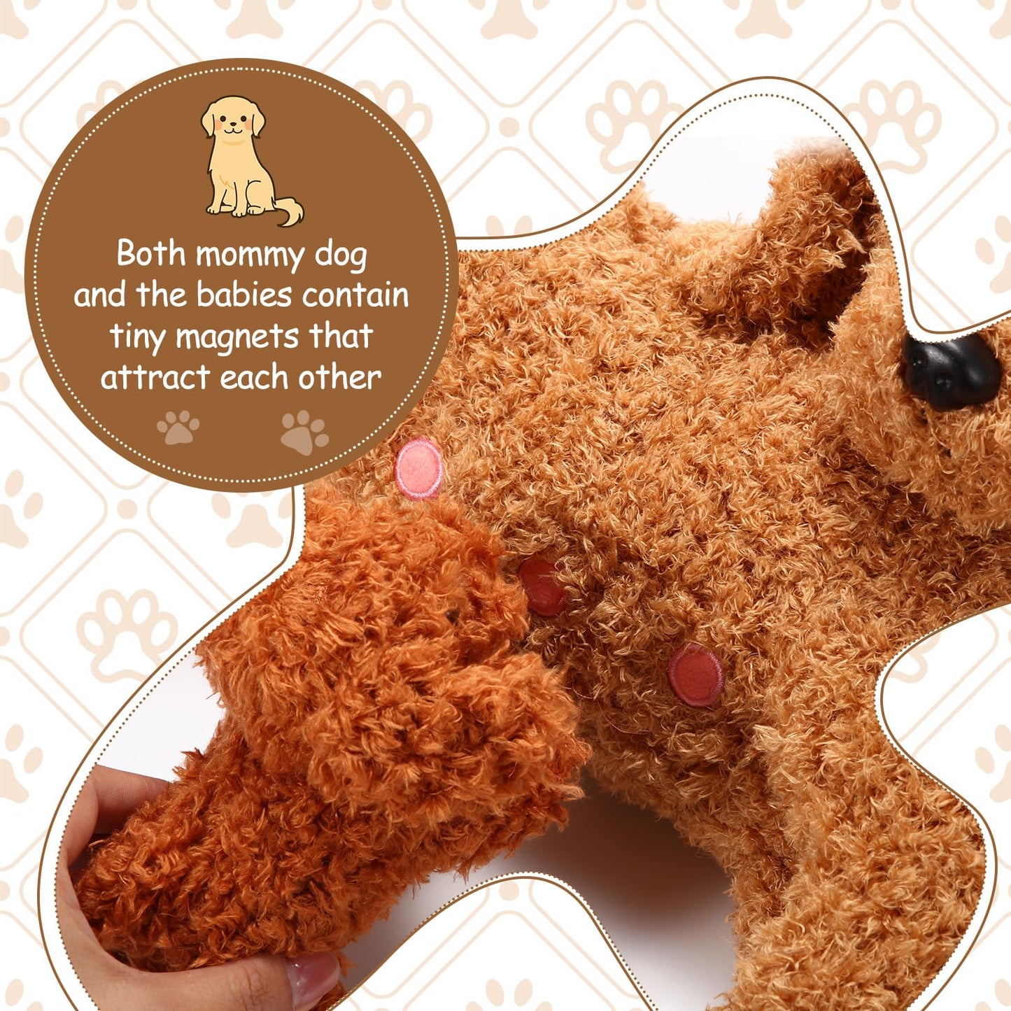 Honoson Nurturing Dog Mommy Plush Set With 4 Baby Puppies - Soft Cute Themed Stuffed Toys for Kids, Girls, Boys - Easter Birthday Gifts (Curly Dog)
