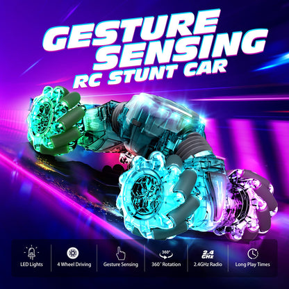 Tecnock 2025 Remote Control Car with Hand Control,2.4Ghz Gesture Sensing 4WD 360°Rotation RC Drift Car,3 Rechargeable Battery with Lighting Suitable for Many Terrains Gift for 4-9+Boys Girls