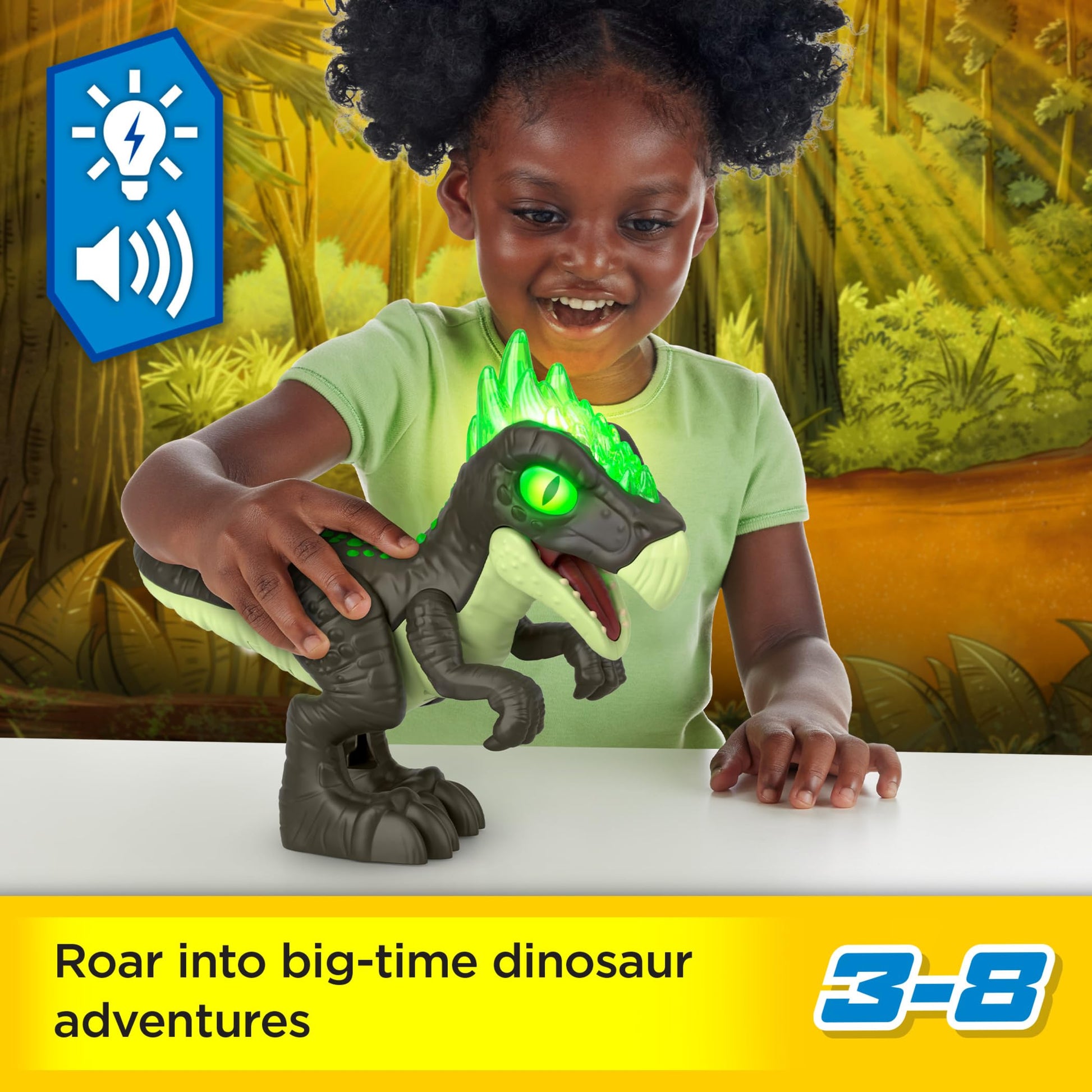 Fisher-Price Imaginext Jurassic World Dracorex dinosaur toy with lights and sounds, 10-inch figure for pretend play kids ages 3+