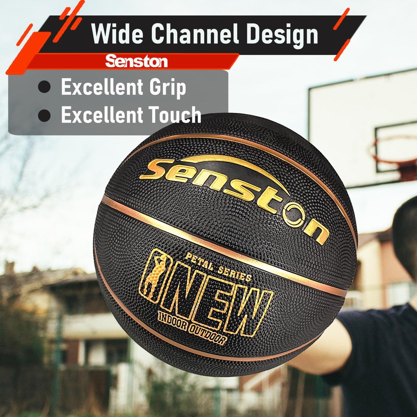 Senston Size 7 Basketball With Pump - Indoor/Outdoor Street Game Training Ball