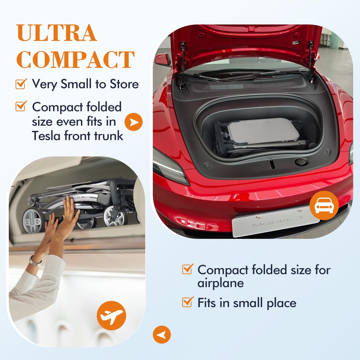 Beberoad R1 Auto-Fold Travel Stroller for Airplane, Ultra Compact Stroller Pushchair Buggy for Babies, Kids, Toddlers Over 6 Months, Lightweight Baby Pram Trolley Cabin Approved, Only 11.5 lbs, Grey